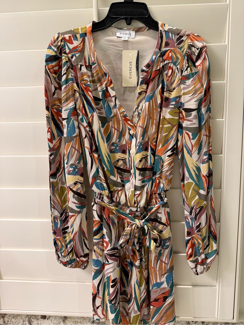 Evereve Multicolor Botanical Print V-Neck romper with Tie Waist